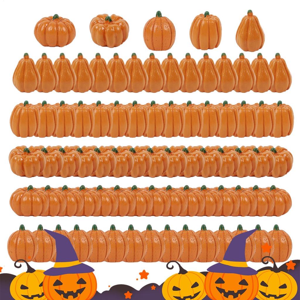 80pcs Mini Pumpkin Ornaments Small Artificial Pumpkins Table Halloween Decoration Resin Rustic Fall Harvest Thanksgiving Crafts