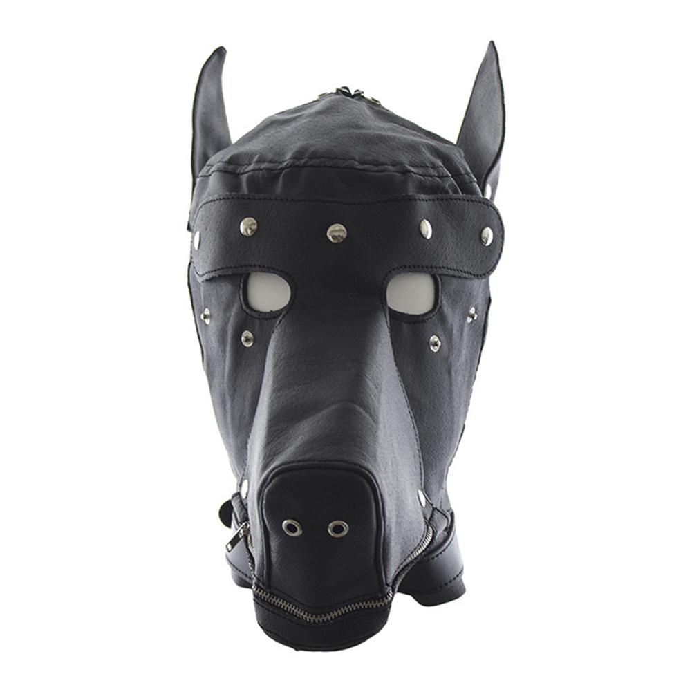 PU-Leder Gog-Gesichtsmaske Cosplay Maskerade für Halloween Cosplay Fesseln Sexspielzeug Partykostüm für Erwachsene Black dog head#1 black