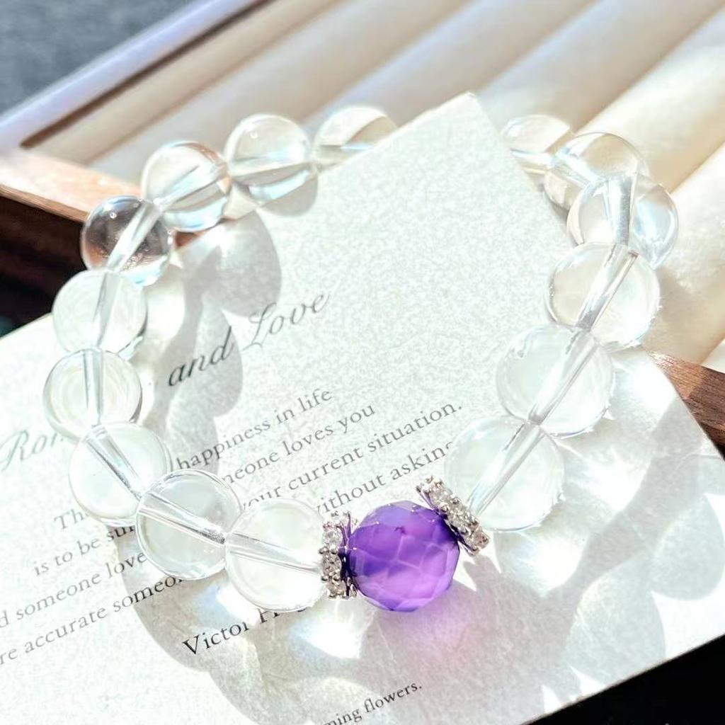 10mm Retro Hochwertiges Natürliches Glasartiges Weißes Kristall Chalcedon Armband Armband