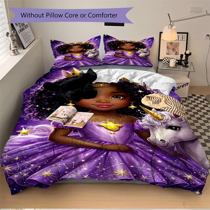 Princess Unicorn Fantasy Print 3Pcs Bedding Setduvet Cover With 2 Bedropillowcase Home Birthday Gift