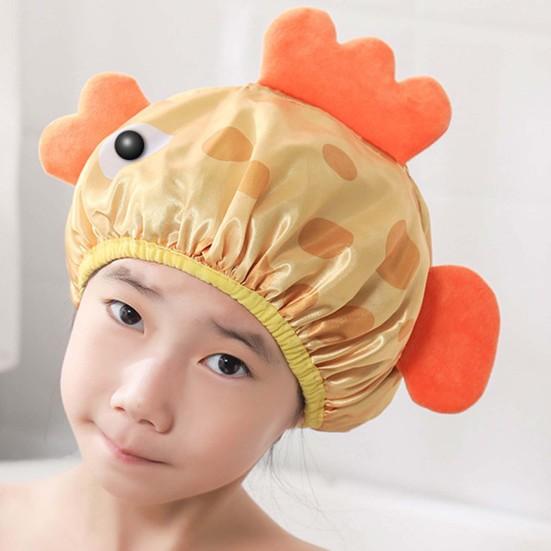 3D Animal Design Kids Shower Cap Polyester All Match Bright-colored Bath Cap for Dorm