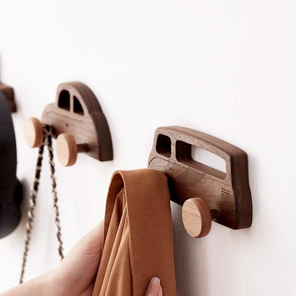 Wall Mounted Wood Car Shaped Hooks Decorative Coat Bag Hook Cartoon Car Wall Hooks  Entrance