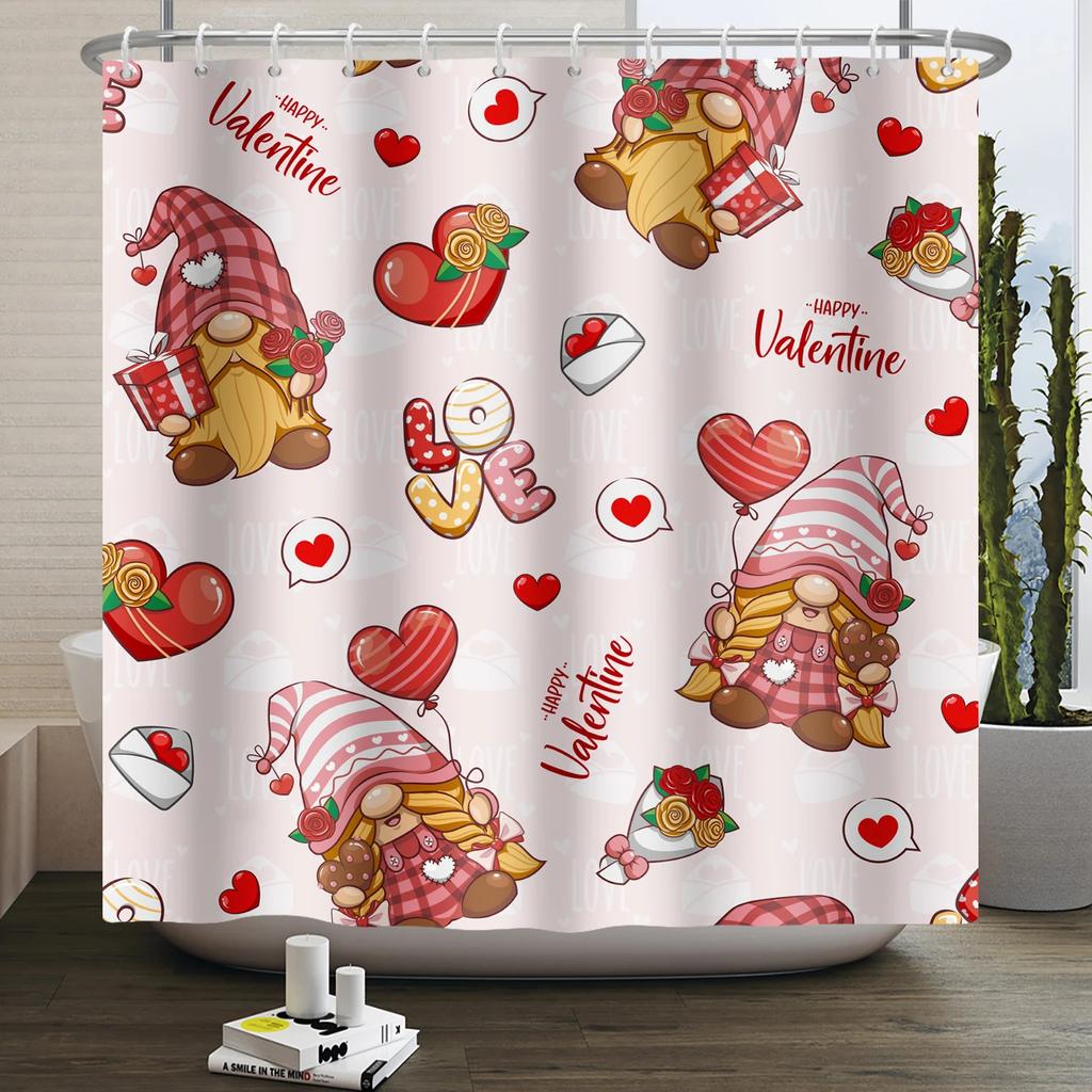 Happy Valentines Day Heart Shower Curtain Red Pink Romantic Falling Love Heart Sweet Lovers Waterproof Bathroom Curtain Decor