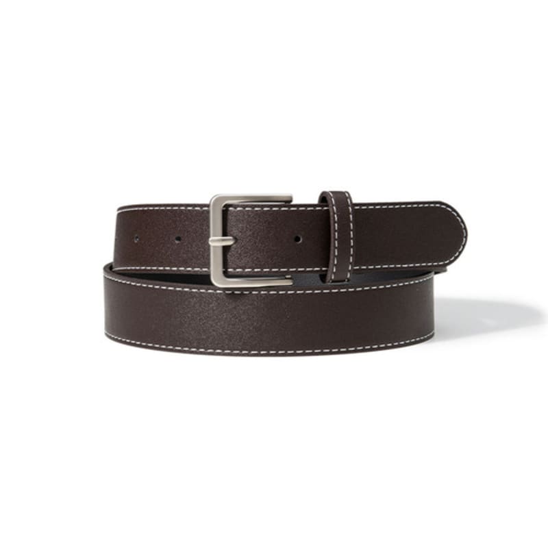 Halden White Stitch Standard Silver Buckle Belt (T032_brown)