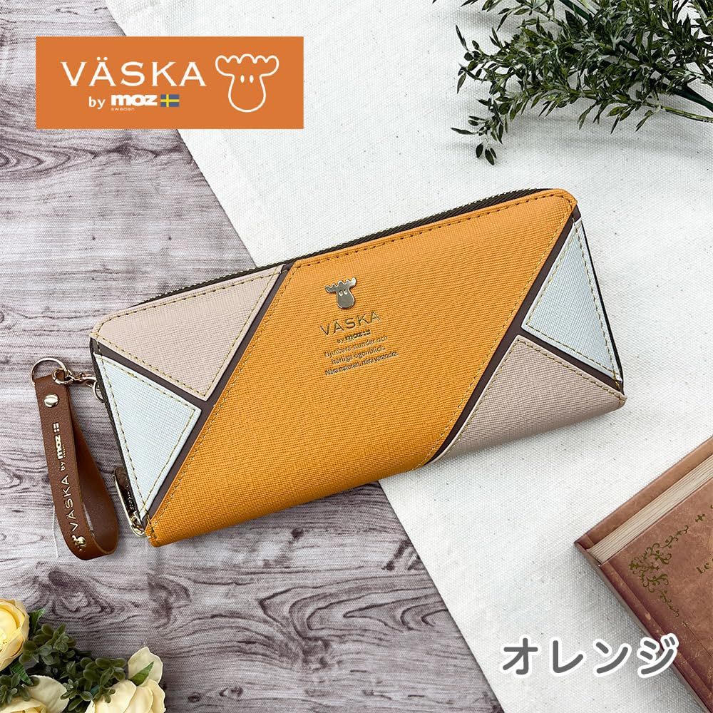 K-PARTS VASKA by moz Shelly Round Zipper Long Wallet, Moz VASKA Moose Wallet, Multi-functional Wallet with Card Slots, Perfect for Women, Girls, and