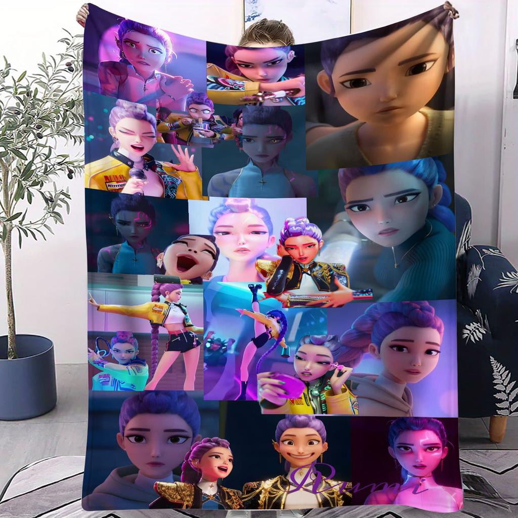 Huntrix K-Pop Fleecedecke Neon Warrior Girlgroup Design Weiche Kuscheldecke für Schlafzimmer Sofa Konzert Merch Ideal für K-Pop Fans Teenager