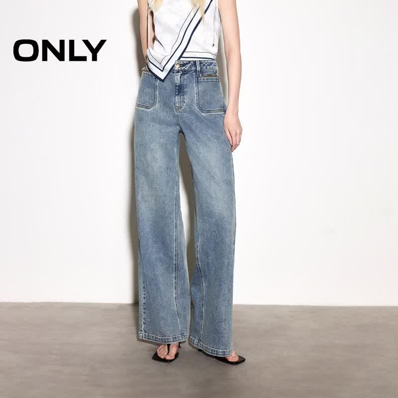 ONLY 2026 Summer Relaxed High-Waist Chain Pocket Straight-Leg Jeans XL вымытый джинсовый синий