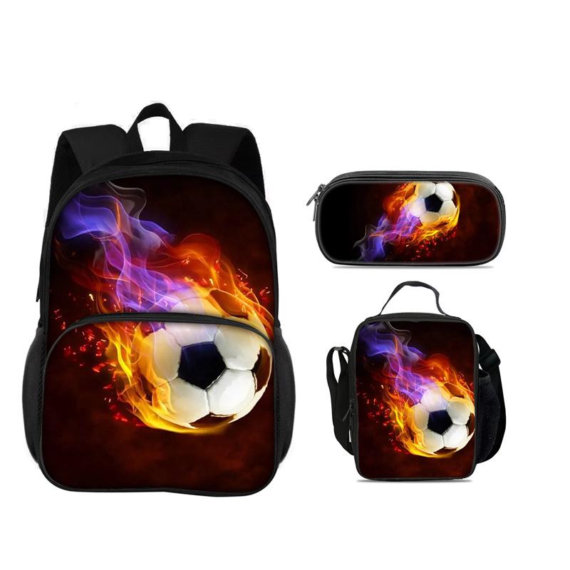 Fußball neue runde Fronttasche Rucksack Federmäppchen, Kühlpack, 3er-Set, der beste Begleiter für Schüler und Schülerinnen in der Schule
