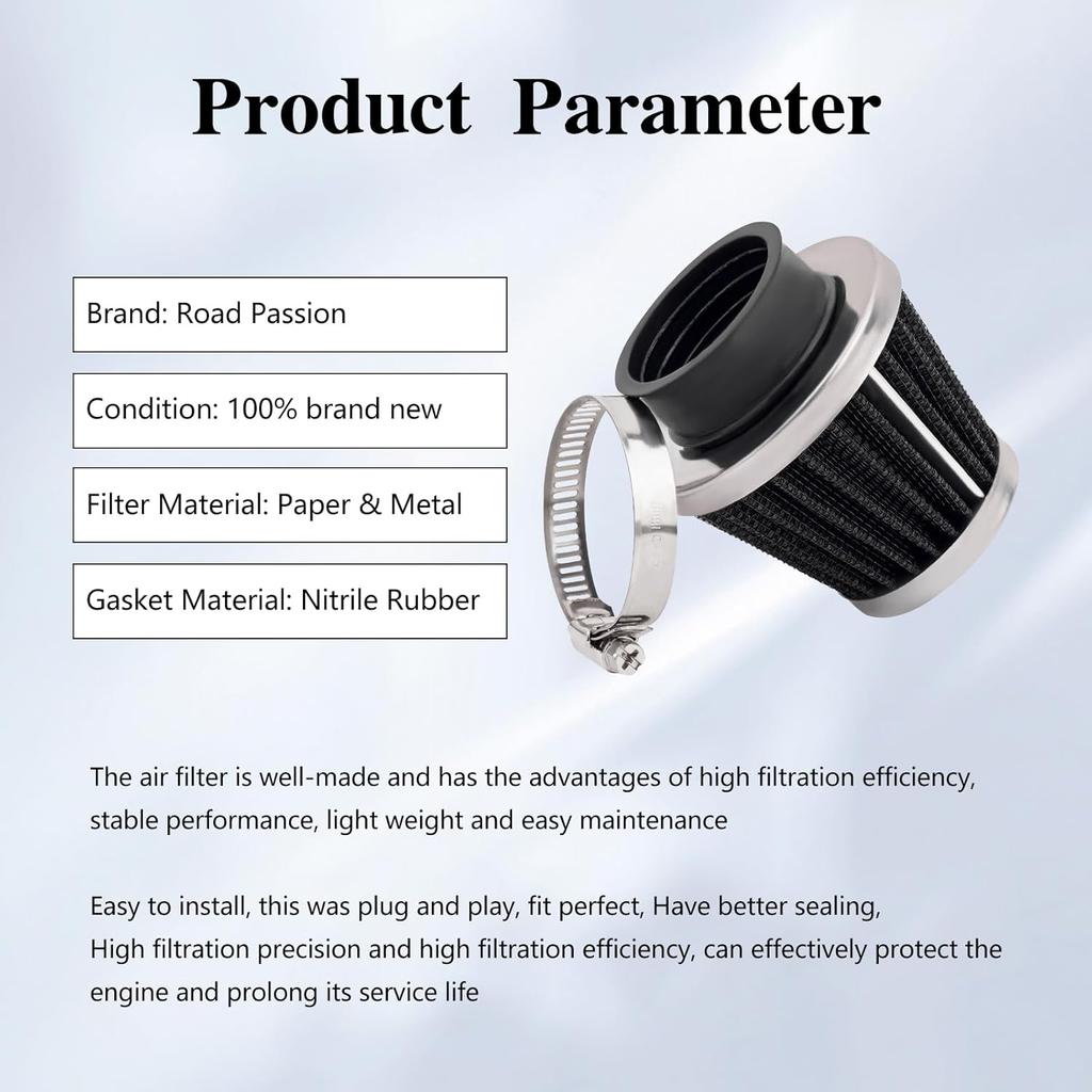 Road Passion 42mm Air Filter Replacement for Kawasaki Suzuki Yamaha PZ24 PZ30 Carburetor Moped Roketa Taotao GY6 125CC 150CC 200CC 250CC Dirt Bike