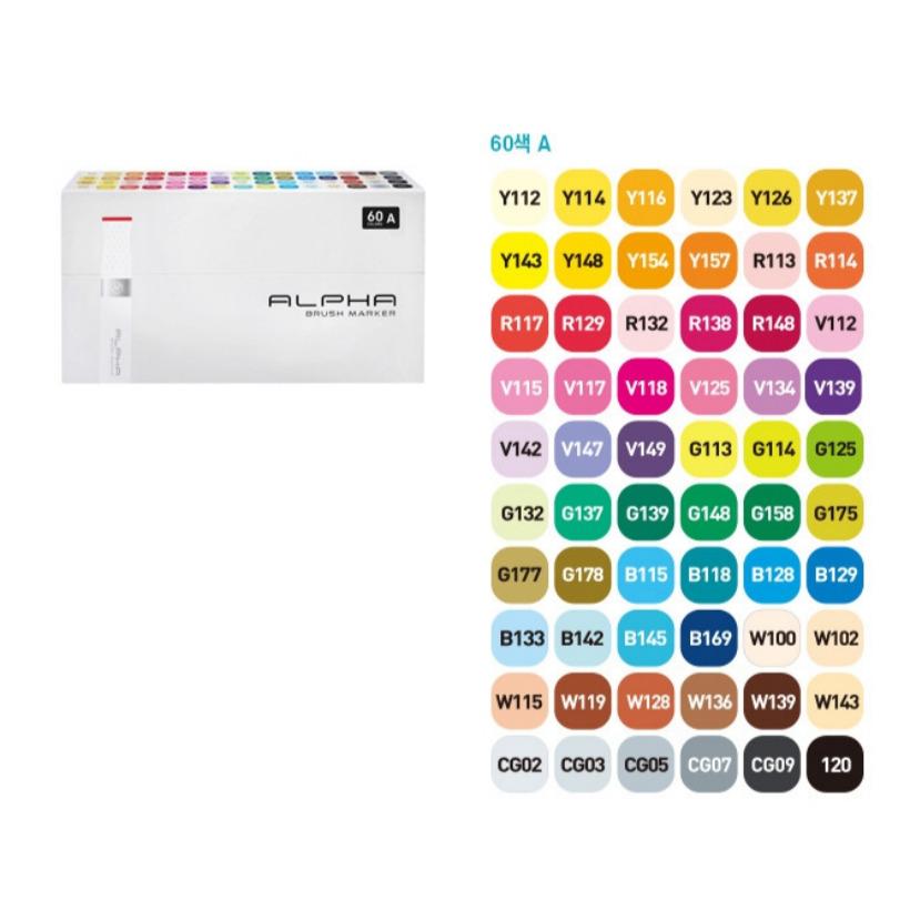 Alpha Brush Marker 60 Colors A/ B Twin Markers for Sketch, Design(A Choice B) 60-A