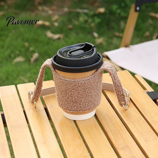 Plush Coffee Cup Sleeve Sleeve, Hand Strap Soft Insulated Holder, Autumn Winter Warmer Wrap Retro Style for And Daily Use Reusable Cozy