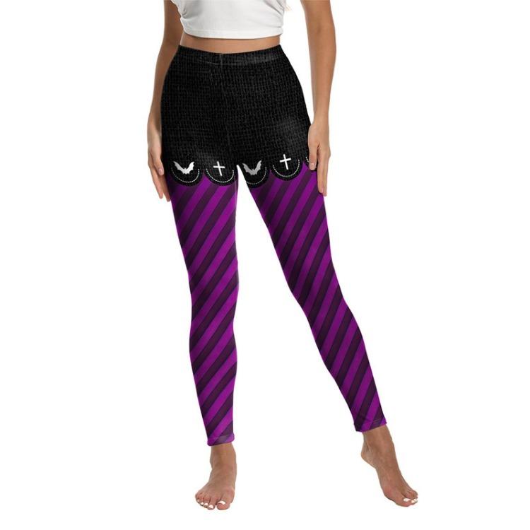 Halloween Striped Printed Sports Leggings Women Casual Funny Pants