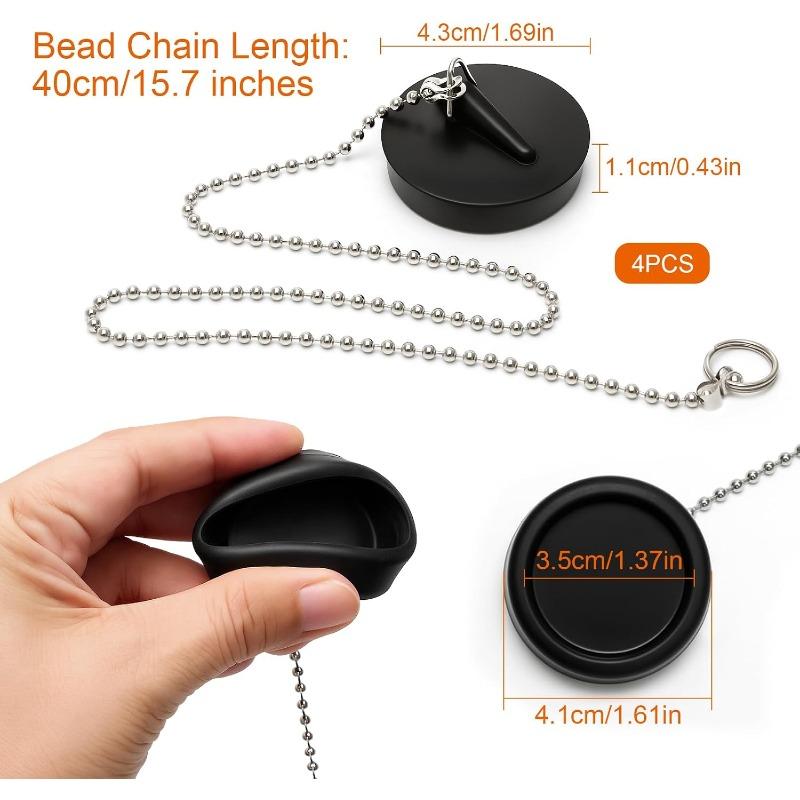 4 Stück Universal-Badstöpsel, Küchenspülbeckenstöpsel mit Edelstahlkette, Universal-Badstöpsel mit Edelstahlkette und S-förmigem Haken