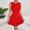 Women's Fashion Solid Color Ruffled Skirt Sleeveless Pleated Dress