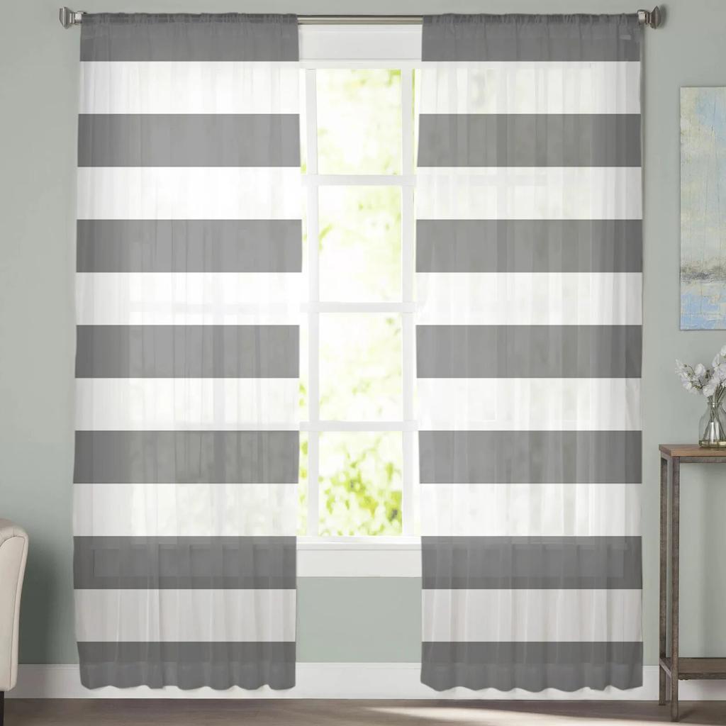 Stripes Grey Tulle Curtains Living Room Kitchen Chiffon Curtain Bedroom Balcony Sheer Curtain Fashion Home Decor
