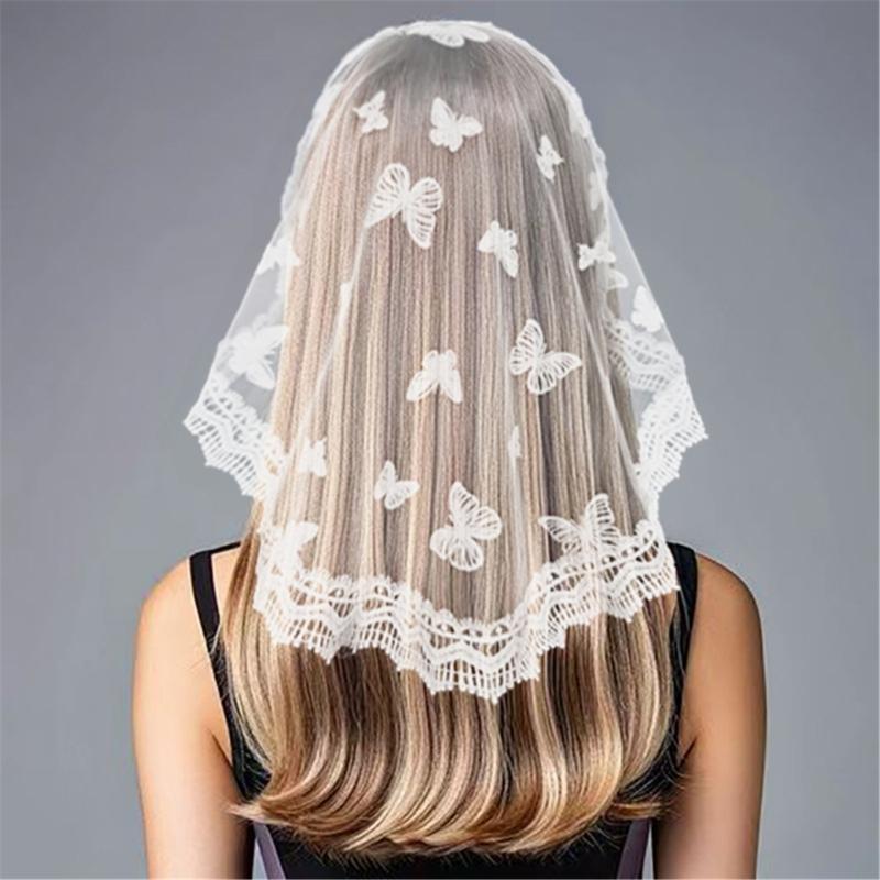 Dámský mantilový šál Svatba Kostel Krajkový lem Šátek Měkký Květinový šátek Závoj Svatební pokrývka hlavy Mantila