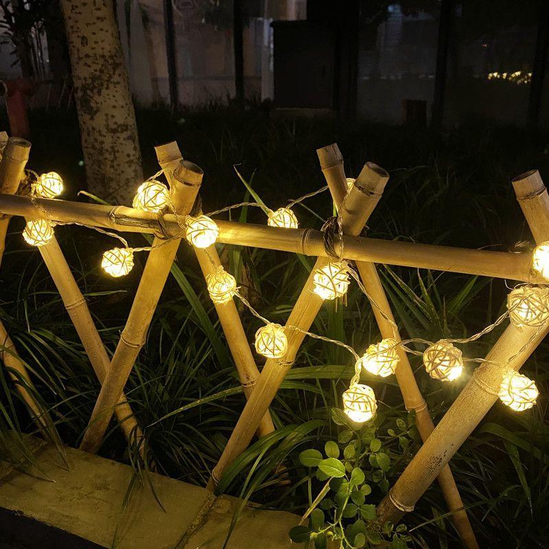 Solar Globe String Light Outdoor 20 LED 5m Rattan Ball Lamp 8 Modes Waterproof Solar Powered Fence Light for Garden Yard Gazebo