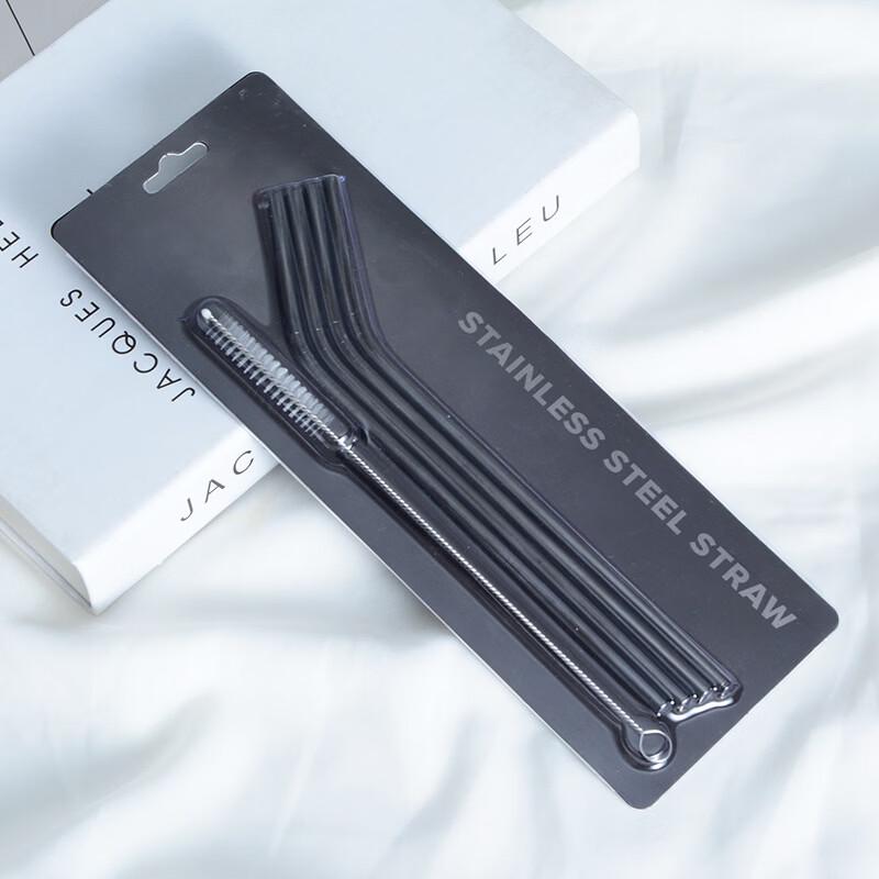 Reusable Titanium-Plated Stainless Steel Straw Set