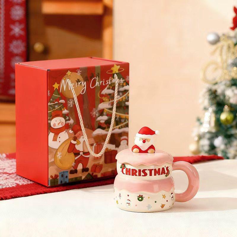 Najia Weihnachtsmann Keramiktasse mit Deckel Puppenbecher Hoher Wert Große Kapazität Weihnachtsgeschenk Wasserbecher