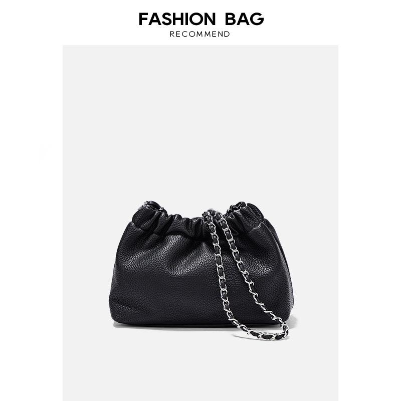 Soft leather 2024 summer new chain cloud bag, pleated soft leather women's bag, fashionable versatile shoulder and crossbody small bag
