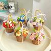 Portable Small Flower Basket Hand Knitted Wool Basket, Decorative Mini Crocheted Floral with Exquisite Desktop Ornaments Ribbon, Plant Ornament
