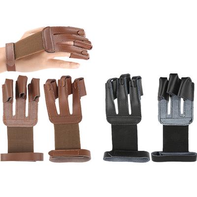 Gants d'archerie réglables à trois doigts Gants de protection pour arc recourbé Gants en cuir de vachette Manchon Protection de doigt pour le tir