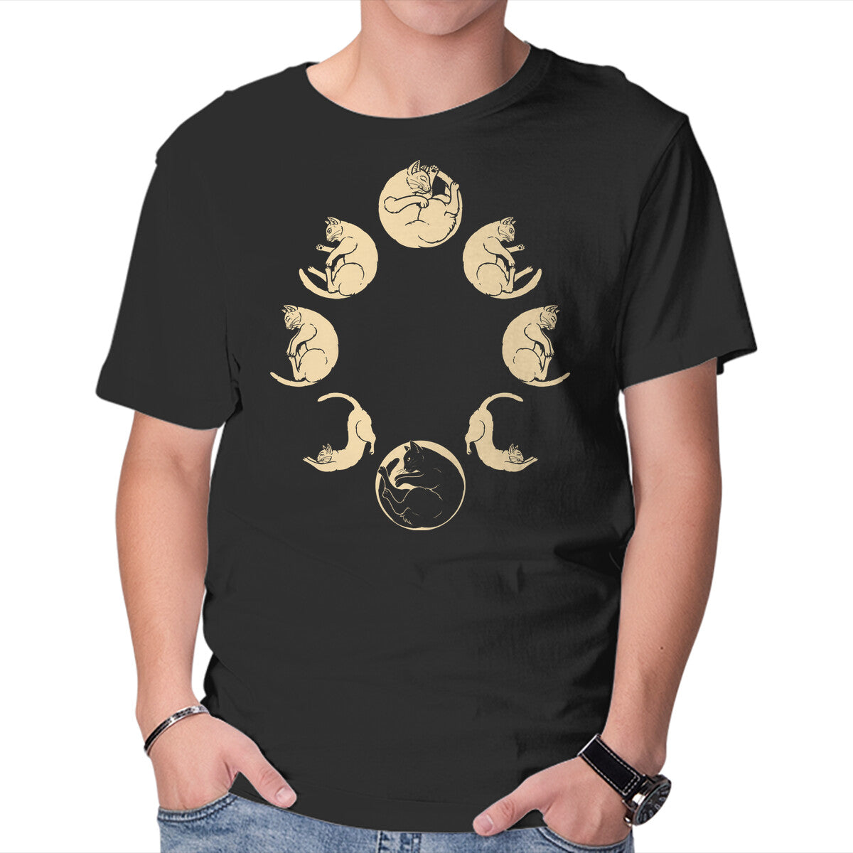 Unisex Crew Neck T-Shirt Meow Cycle Graphic Short Sleeve Casual Tee XXXL