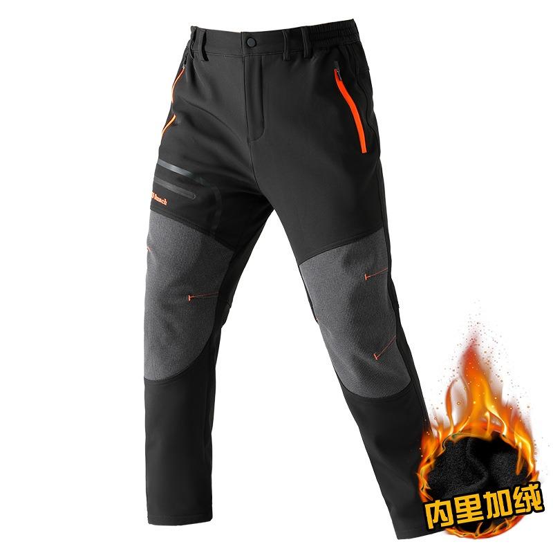 Men's Fleece Lined Straight Hiking Pants for Spring Autumn, Waterproof Windproof Warm Running Sports Casual Long Trousers