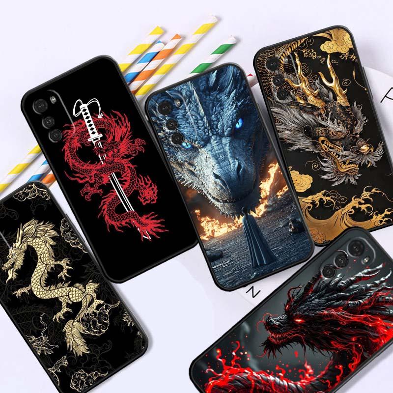 Fashion Dragon Illustration Phone Case For Motorola G85 Edge 50 G24 G35 G14 G04 40 G72 G34 G G54 G13 G32 5G Black