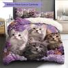 Purple Tabby Cat  Pattern Bedding Quilt Set Quilt Cover Pillowcase Home Decoration  Gift (1 * duvet cover + 2 * pillowcase, without core)