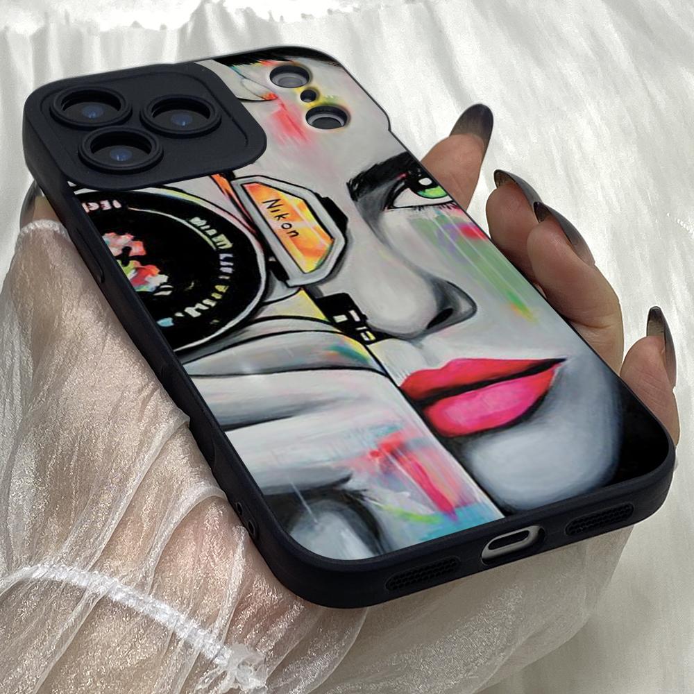 M436 Camera girl Angel Eyes Soft Phone Cases for iPhone Samsung Galaxy Xiaomi Rdemi Huawei Honor Infinix Realme OPPO Vivo All Model TPU Case