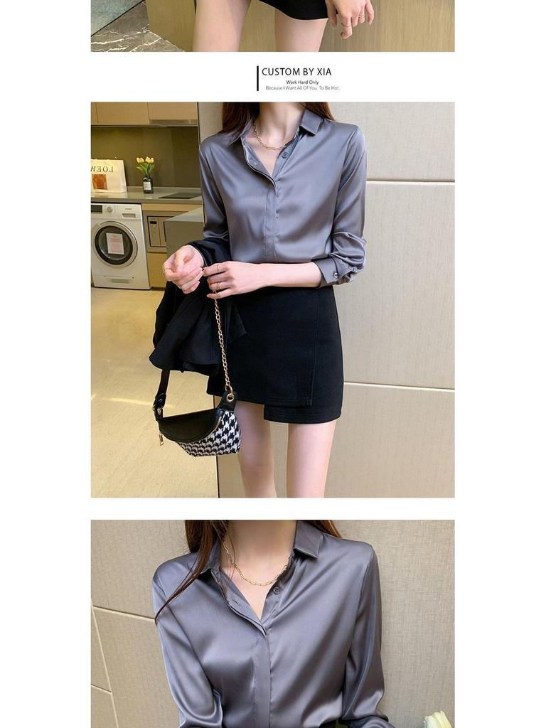 2025 Autumn Women's French Long Sleeve Acetate Satin Shirt
