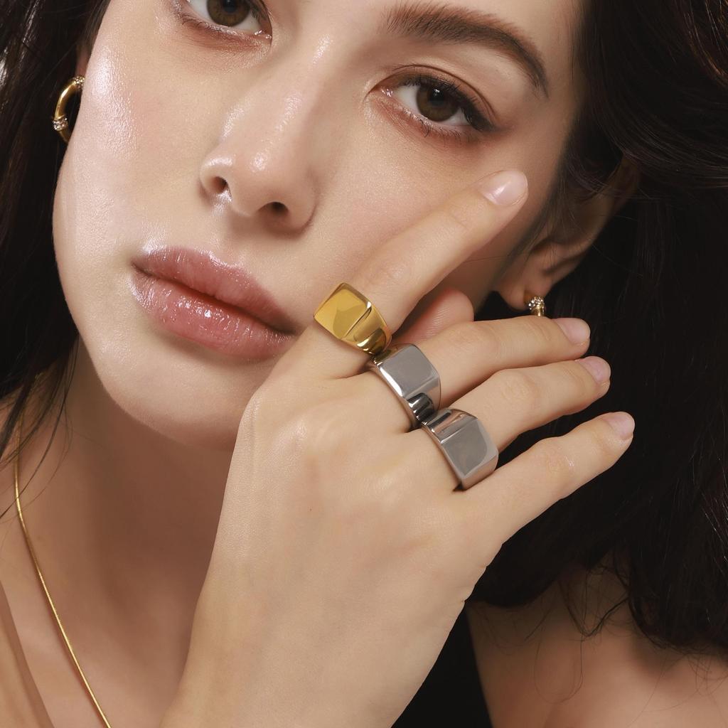 European Minimalist Ferris Wheel Titanium Steel Ring with PVD Electroplated 18K Gold Finish – Unisex, In Stock