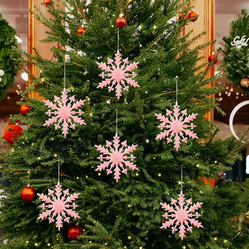 6Pcs Christmas Glitter Snowflake Ornaments, Plastic Snowflake Decorations For Christmas Tree  Year Holiday Party Decor