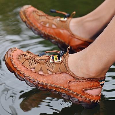 Hot Sale Summer Man Sandals Outdoor Non-slip Beach Sandals Handmade Genuine Leather Oxford Sole Male Shoes Fashion Men Sneakers