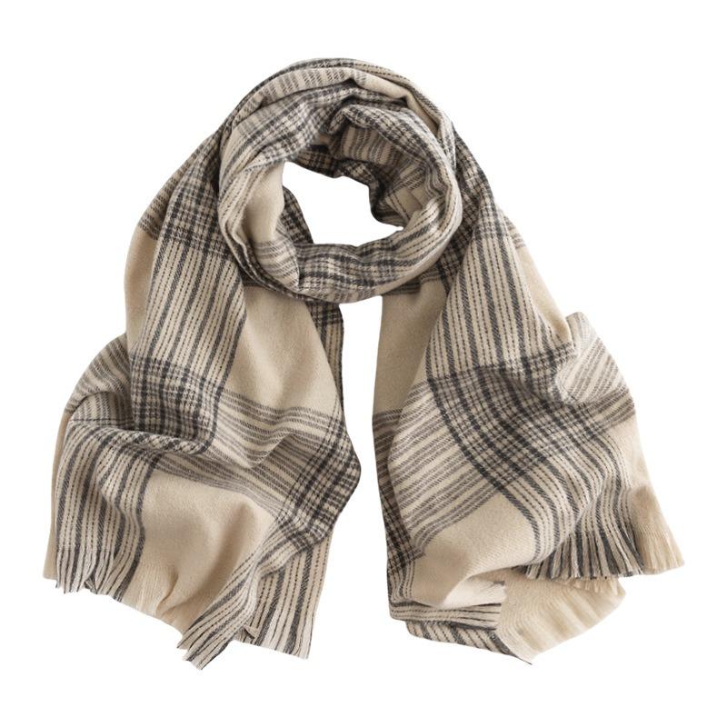 New autumn and winter scarf beige striped plaid imitation cashmere scarf thermal shawl office air conditioner