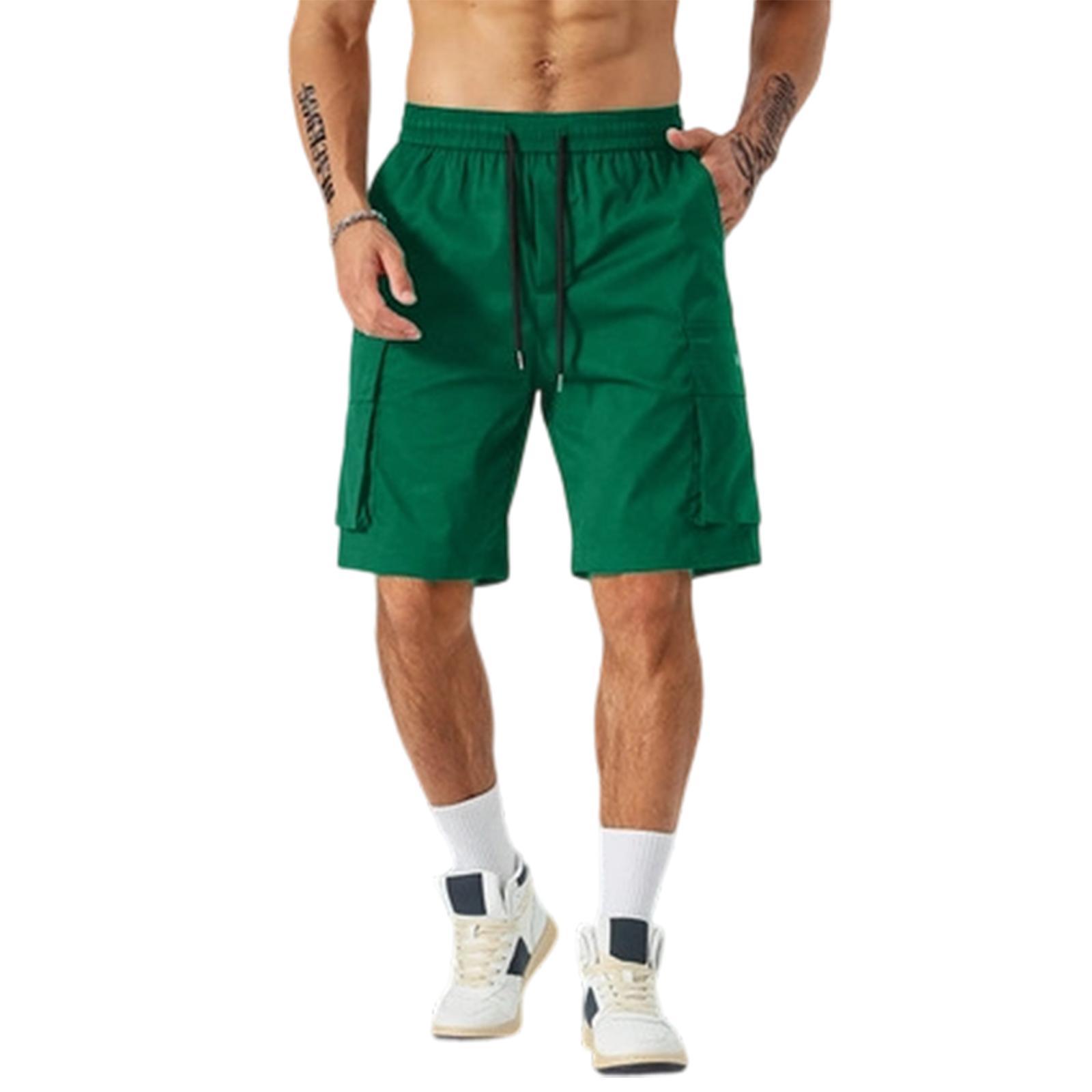 

Men s Drawstring Waist Pants With Multiple Pockets And Work Pants Shorts L армия зеленый