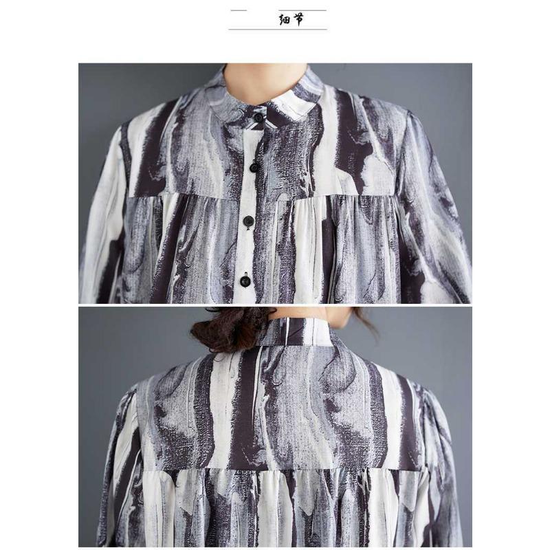 New Large Size Loose Thin Fashion Long-sleeved Printed Dresses