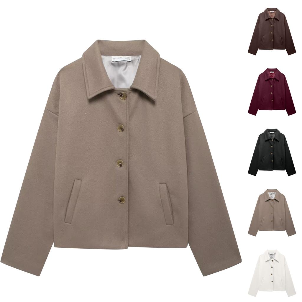 Ladies' Solid Color Fashionable Long Sleeved Button Casual Top,  Jacket Jacket Jacket