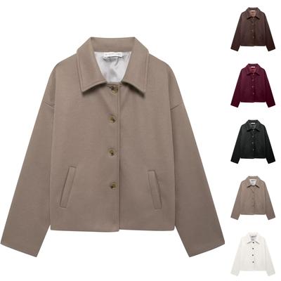 Ladies' Solid Color Fashionable Long Sleeved Button Casual Top,  Jacket Jacket Jacket