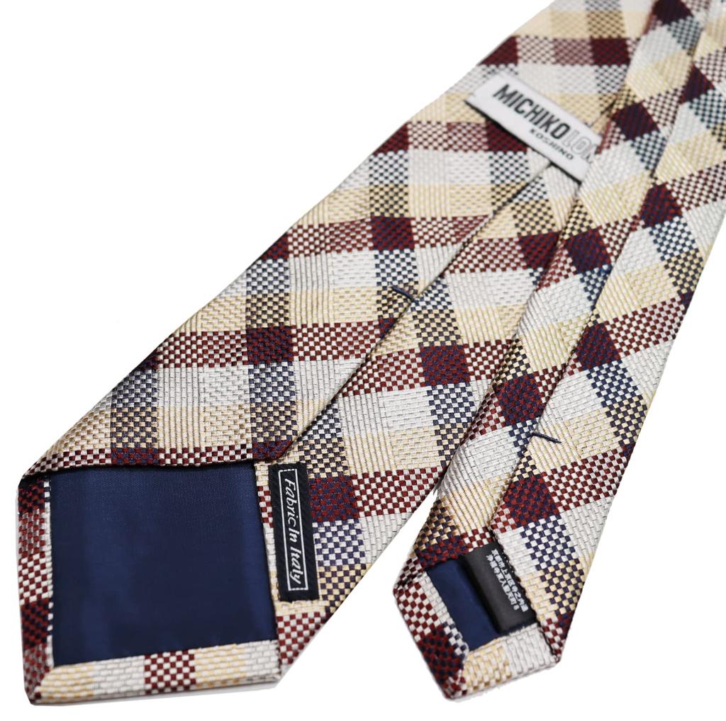 [Michiko London] Italienischer Stoff, Hergestellt in Japan, Stoff in Italien Krawatte, Marke KOSHINO, Karomuster, 100% Seide, Geschenk, Präsent, Herren, Damen,