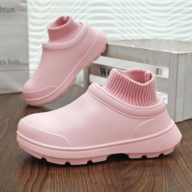 Rain boots, men's and women's couples, fleece, warm, lightweight, waterproof shoes, men's cotton shoes, car wash shoes, work shoes, women's shoes