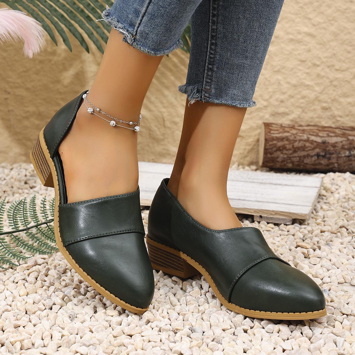 

2025 новые импортные весенне-летние женские туфли на толстом каблуке с острым носком, большие размеры, толстый каблук сбоку, пустые туфли на толстом каблуке для женщин 43 зелёный