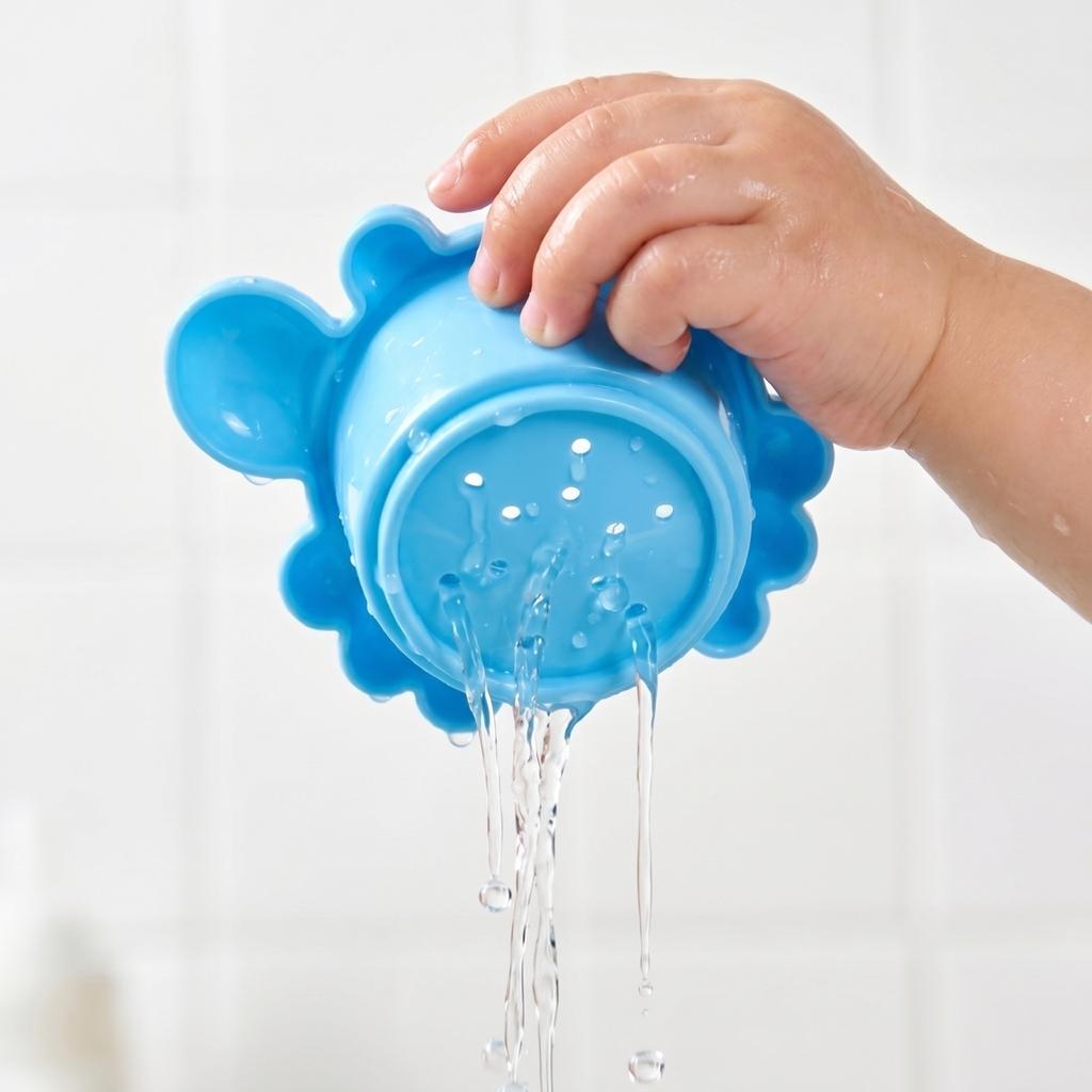 Watering Can and Stacking Cups Bath Toy Set 5 Pieces for Kids Durable Plastic Water Play Set for Indoor and Outdoor Use