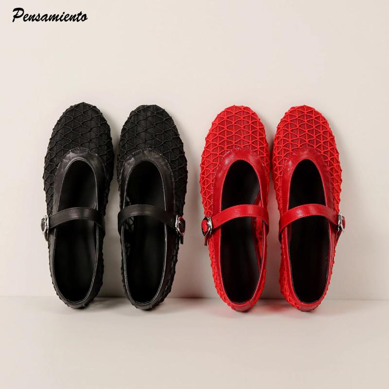 Fashion 2025 Summer Fashion Hollow Out Weave Women Ballet Flats Comfortable Soft Soles Mesh Mary Janes Walking Loafers Girls Dance Shoes