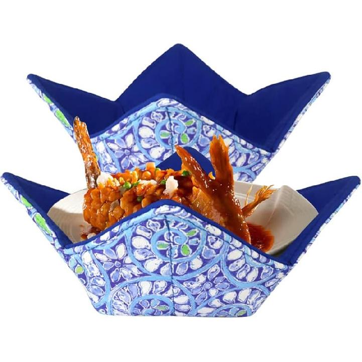 2 Pcs Microwave Safe Hot Bowl Holder Potholders - Keep Hands Cool and Food Warm - Multipurpose Bowl Cozy for Soup Rice Pasta(Black)