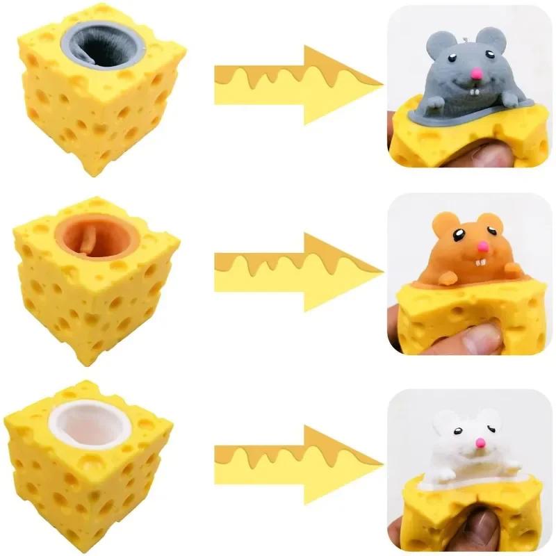 Squeeze Mouse Squishy Toy Cheese Stress Ball Squishy Rat Cheese Fidgets Squishy Mice Toy Stress Novelty Toy For People Best Gif