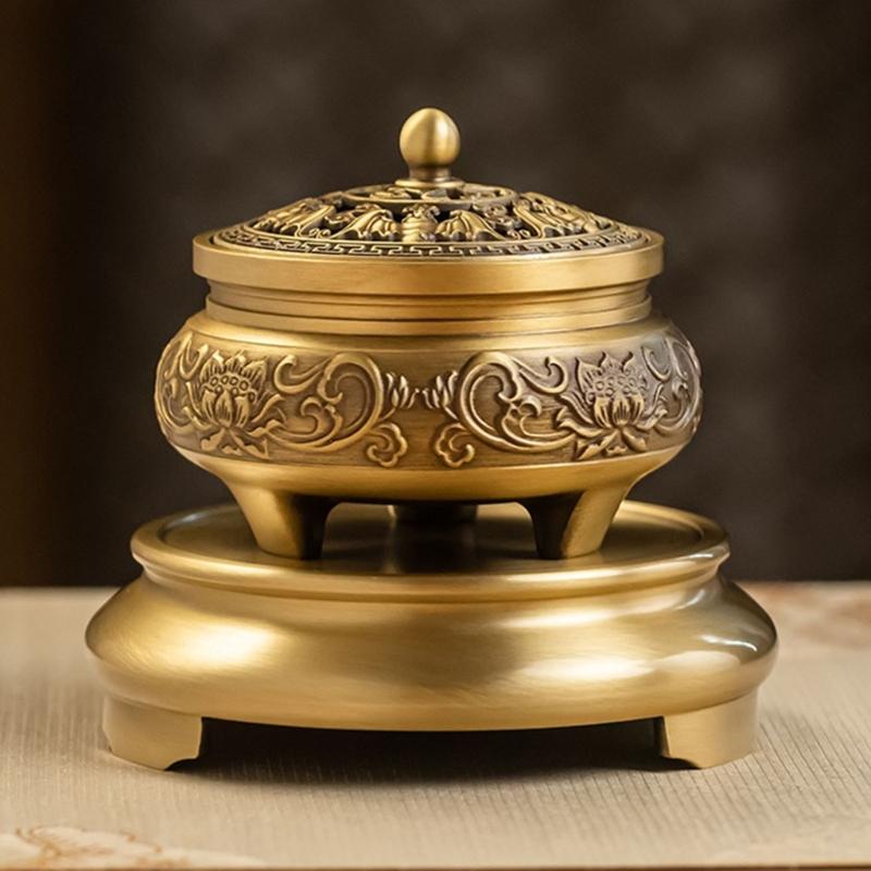 Porta Incenso Base Ottone, Supporto Base Treppiede Rotondo Migliora la Decorazione della Casa Supporto a Tre Gambe