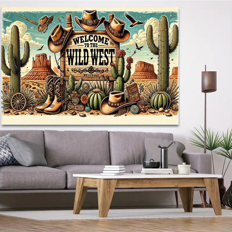 Welcome To the Wild West - a Vibrant Western-themed Polyester Collection Featuring Cowboy Hats, Boots and Desert Landscapes