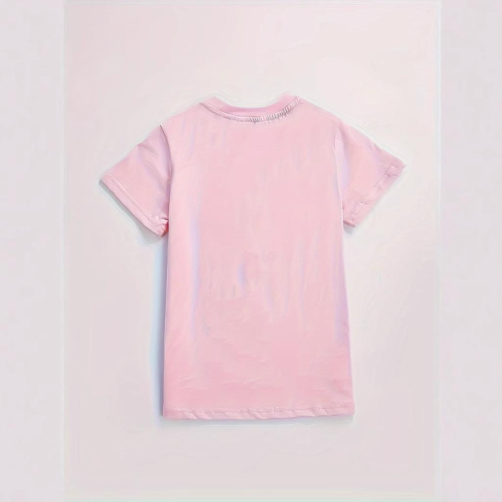 Girls' Casual Book-themed Long Plant-printed Pattern T-shirt for Summer, Fashionable Short-sleeved Children's T-shirt